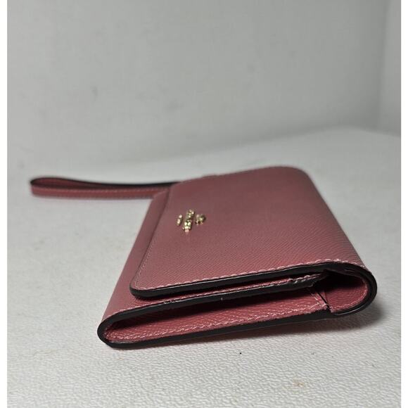 Coach Women's Flap Phone Wristlet Wallet in Cross grain Leather Mauve Pink - Picture 8 of 12